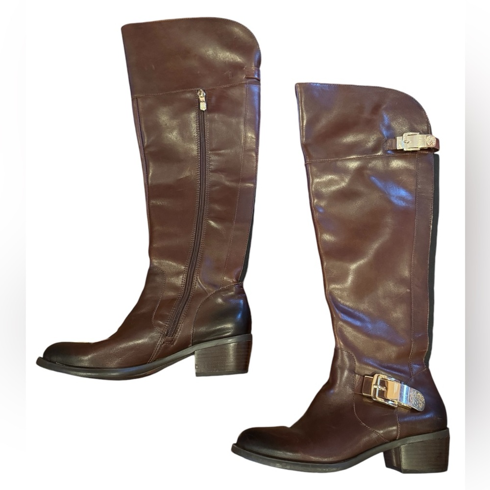 Vince Camuto Riding Boots Bocca Sz 7M Tall Knee High Leather Side Zip Equestrian